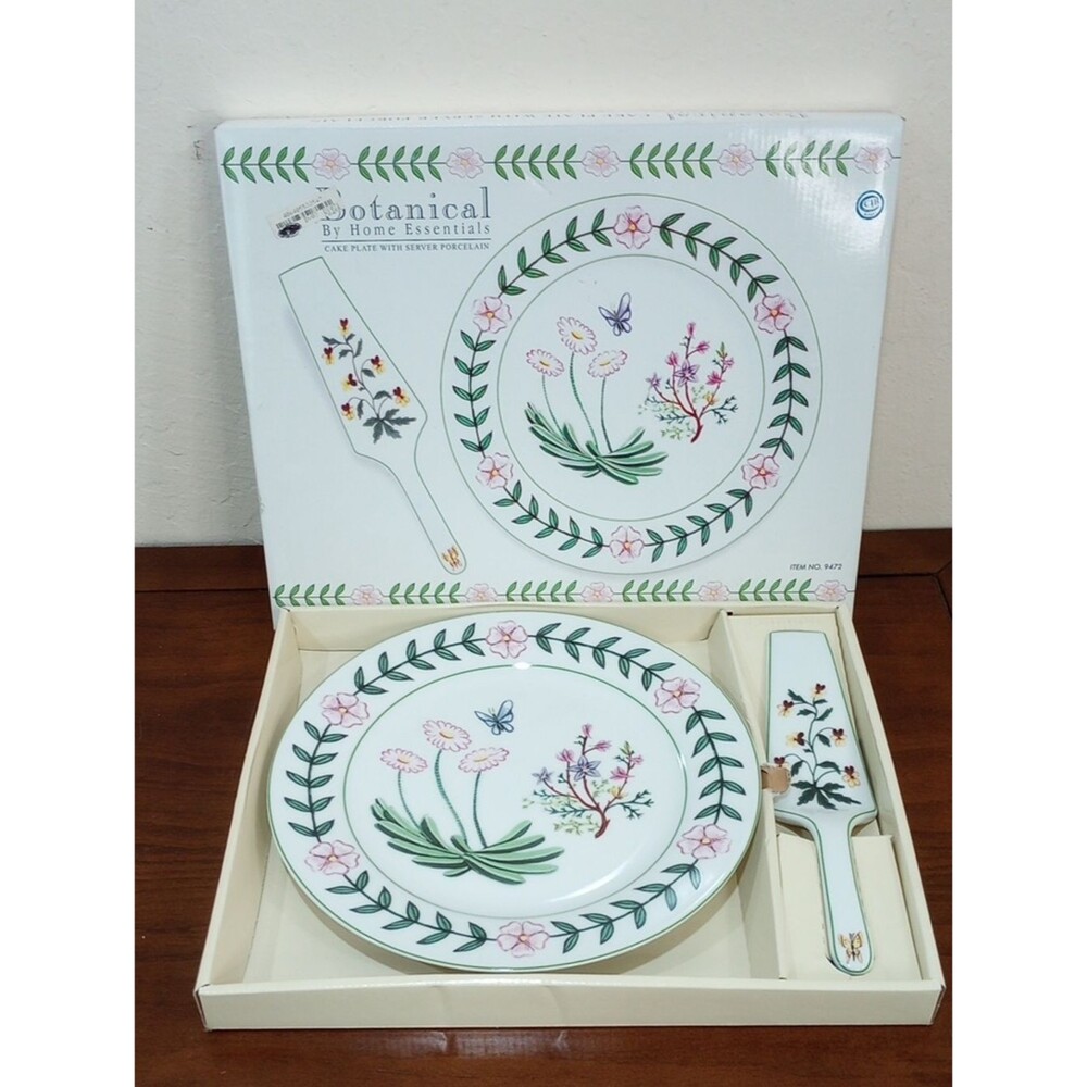 Godinger Botanical Porcelain Floral Cake Plate With Server - Vintage!